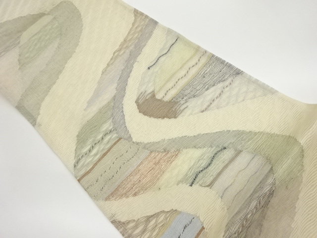 袋帯 すくい織 抽象織模様 落ち着きのある色彩 金糸 O-3592 【公式通販】